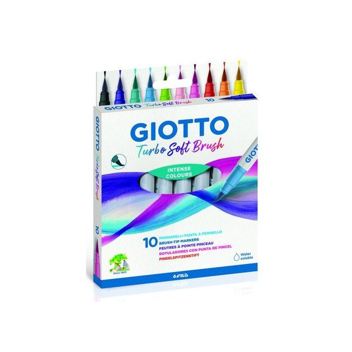 Giotto Rotuladores Turbo Soft Brush Punta Pincel Acuarelable Caja 10 Unidades Colores Surtidos