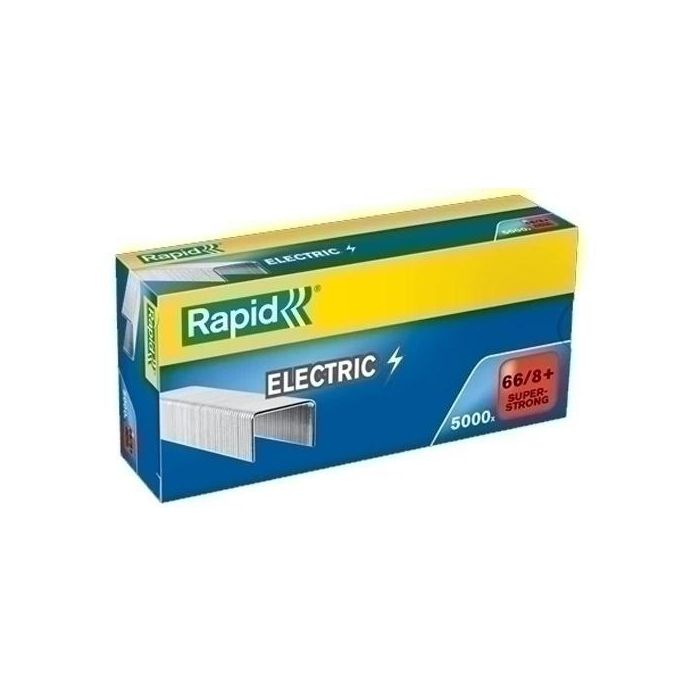 Rapid 66/8+ Grapas galvanizadas Super Strong para grapadoras eléctricas, caja de 5000 unidades