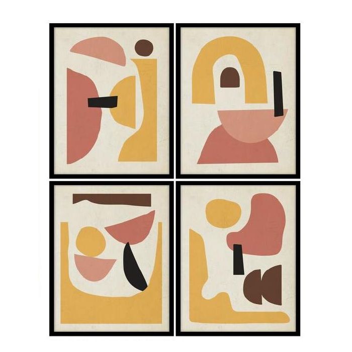 Cuadro Scandi DKD Home Decor Amarillo Granate 2.5 x 50 x 40 cm (4 Unidades)