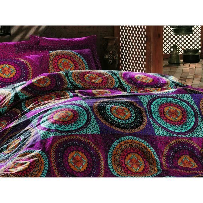 Juego de cama - 1 funda nórdica 220x240 cm + 2 fundas de almohada 60x60 cm - 100% algodón - Fucsia 2 Juego de cama - 1 funda nórdica 220x240 cm + 2 fundas de almohada 60x60 cm - 100% algodón - Fucsia 2