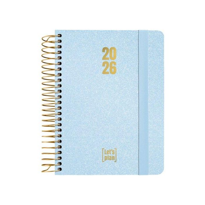 Agenda Anual (2026) Grafoplas Metallic Espiral Tapa Extradura Con Goma A6 150X120 S/V Azul Pastel