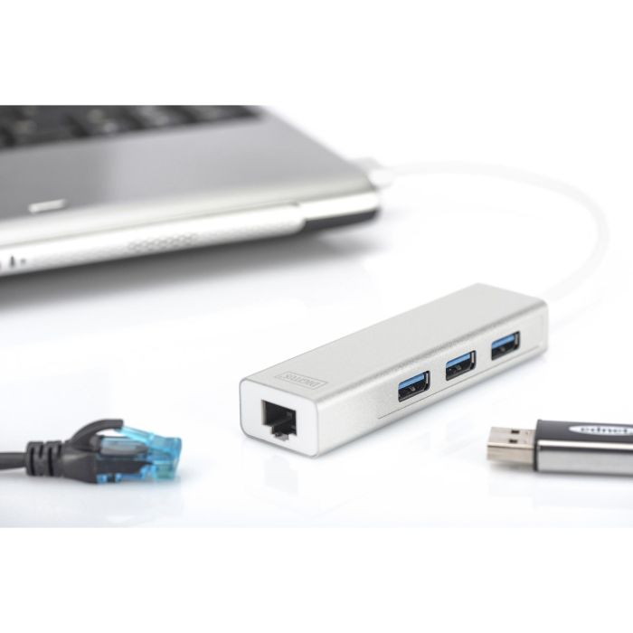 DIGITUS Adaptador USB-Hub 3 Puertos USB 3.0 + 1 Puerto LAN Gigabit Ethernet Plata Blanco 6