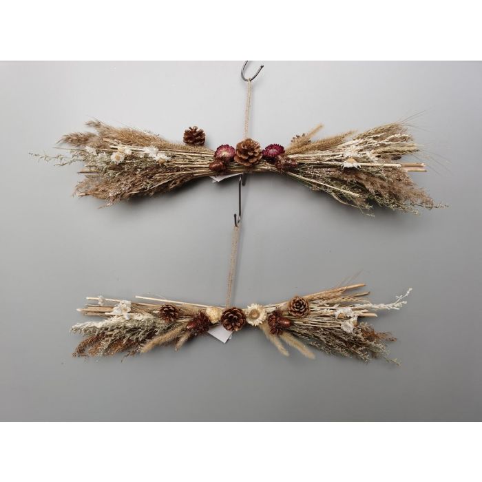 DKD Home Decor Decoración Colgante Navidad Estilo Alpino Flor Seca Marrón Set 2 Unidades Surtidas 15x8x60 cm