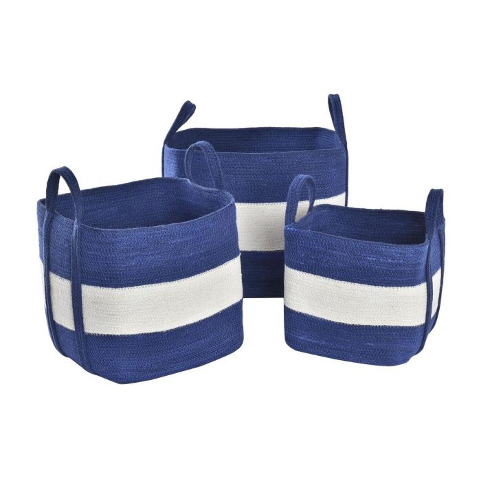 Cesta Atlantico DKD Home Decor Azul Marino Blanco 32 x 40 x 40 cm Set de 3 2