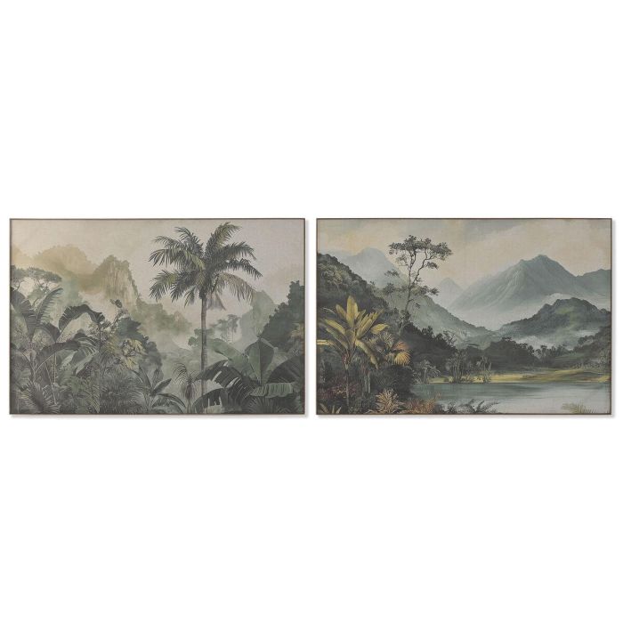 DKD Home Decor Cuadro Oriental Paisaje Palmeras Lino Abeto Verde Azul 80 x 120 x 3 cm (2 Unidades)
