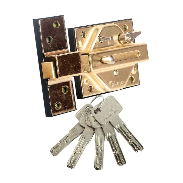 Lince Cerrojo alta seguridad 7930r hierro latonado 97930rhl - Cerrojo de sobreponer con cilindro Lince Cerrojo alta seguridad 7930r hierro latonado 97930rhl - Cerrojo de sobreponer con cilindro