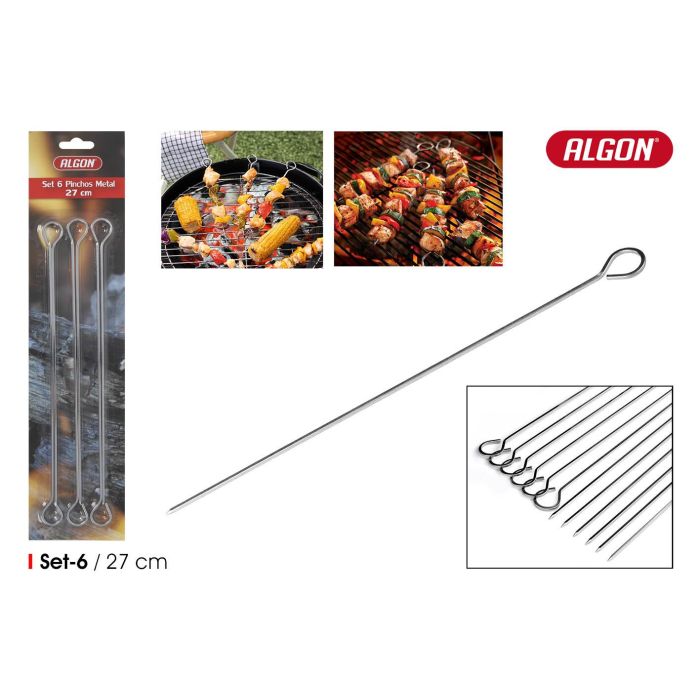 Set de 6 pinchos para barbacoa de metal, 27 cm - Algon BBQ (24 Unidades) Set de 6 pinchos para barbacoa de metal, 27 cm - Algon BBQ (24 Unidades)