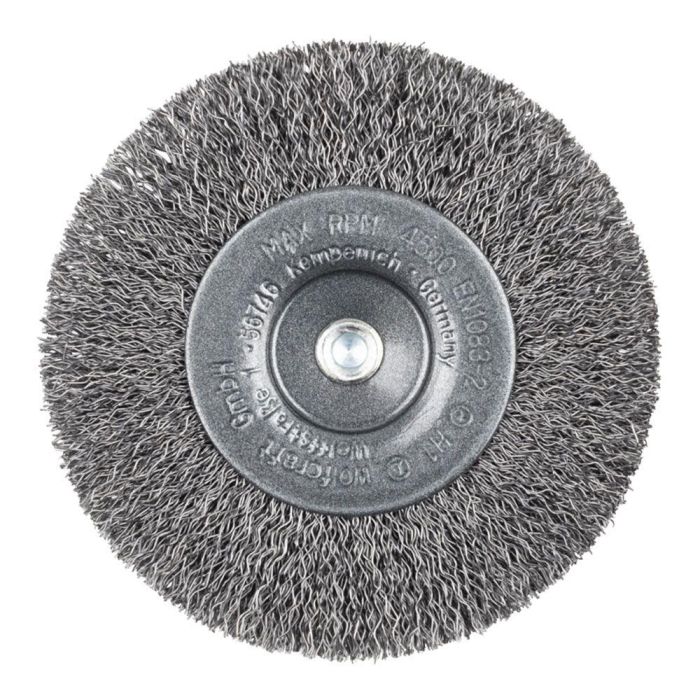 Wolfcraft Cepillo de Disco de Alambre de Acero ø100 x 16 mm, Vástago Hexagonal 6.35 mm (1/4"), 4500 RPM