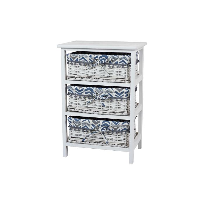 DKD Home Decor Cajonera de 3 Cajones de Madera Paulownia y Mimbre Blanca y Azul 40x29x59 cm