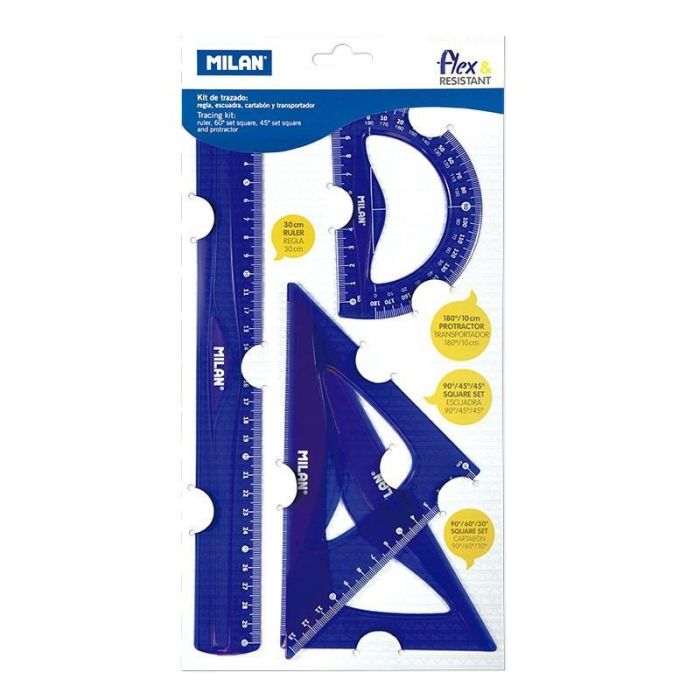 Milan Reglas Flex&Resistant 30 cm Azul Translucido Kit 4 Piezas