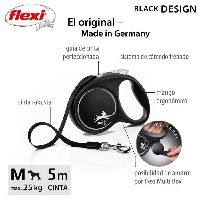 Flexi Correa Black Design M Cinta 5M Silver Negro 5 Metros 1