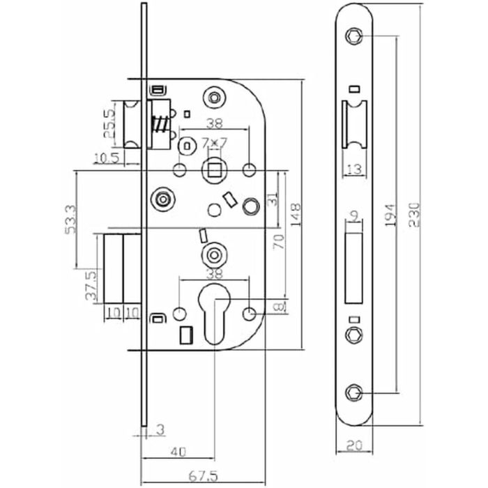 Yale Y60R-A40/N Cerradura de embutir con agujero para cilindro, Eje 40mm, Caja 148mm, Negra, para Puerta de entrada y locales sensibles 5