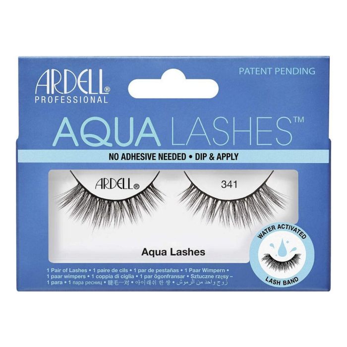 Ardell #341 Pestañas Postizas Aqua Lashes con Banda Activada por Agua, Sin Pegamento, Volumen Ligero, Longitud Media, Banda Negra - 1 Unidad
