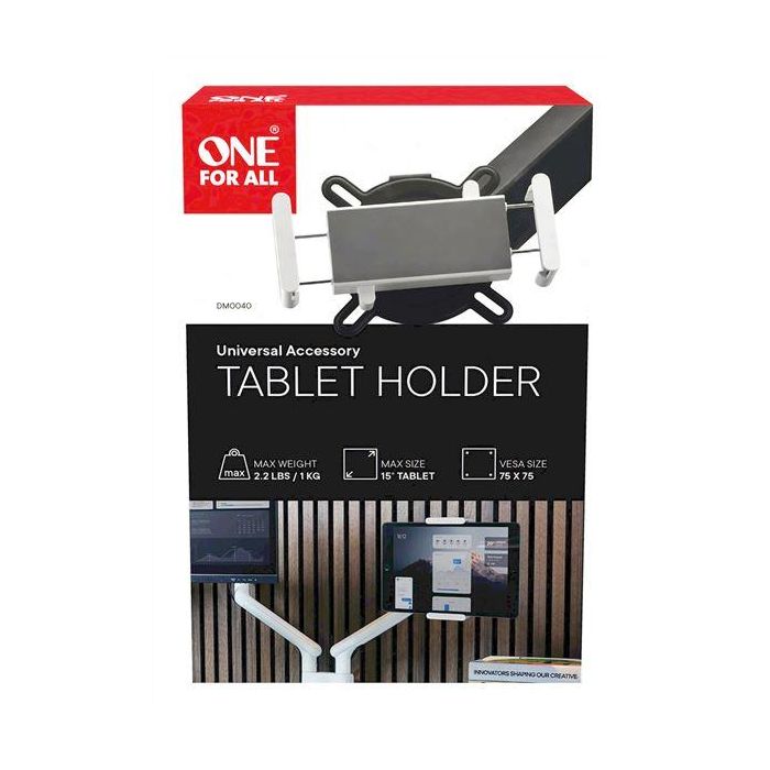 One For All DM0040 Soporte para Tablet para Brazo de Monitor, Accesorio Universal de Escritorio, Ajustable y Seguro con Silicona 4