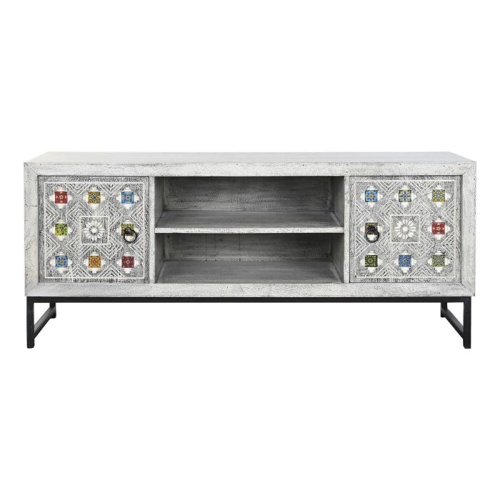 Mueble de TV DKD Home Decor Blanco Beige Gris Multicolor Cerámica Madera de mango 130 x 40 x 56 cm 2