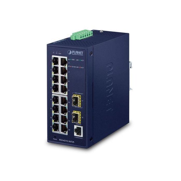 Planet Switch industrial 16 puertos Gigabit 10/100/1000T + 2 SFP 100/1000X L2 Planet Switch industrial 16 puertos Gigabit 10/100/1000T + 2 SFP 100/1000X L2