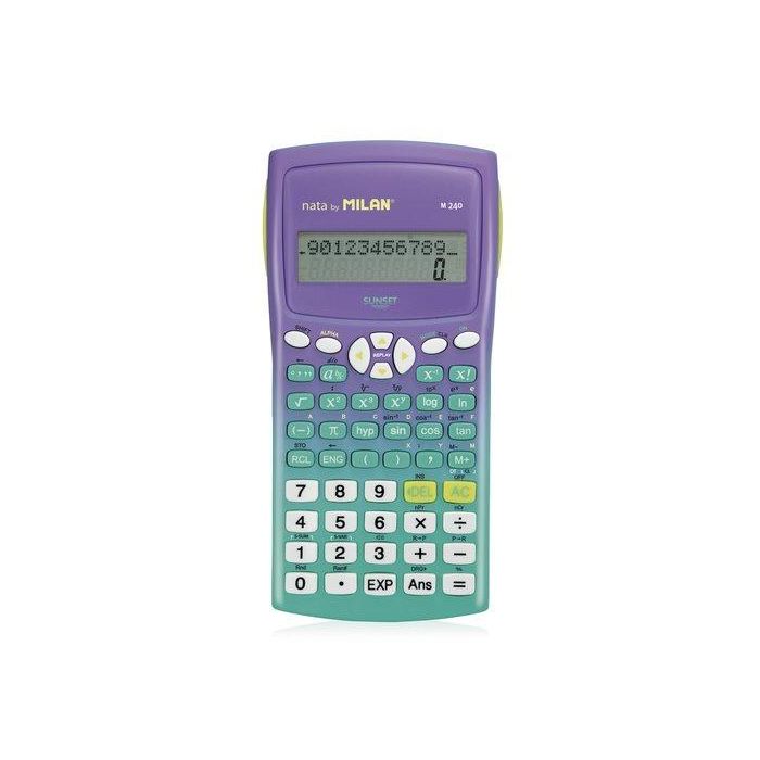 Milán Calculadora Científica m240 Sunset Verde, 240 Funciones, Pantalla 2 Líneas, Color Turquesa y Lila