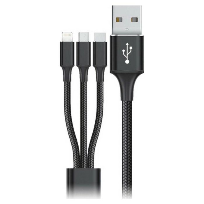Cable USB a Micro USB, USB-C y Lightning Goms Negro 1, 2 m Cable USB a Micro USB, USB-C y Lightning Goms Negro 1, 2 m