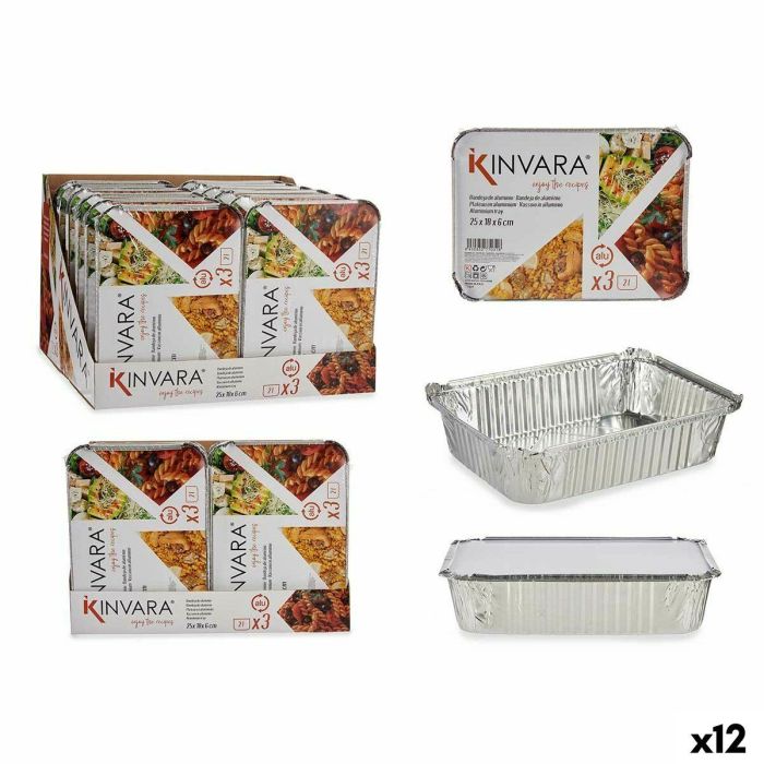 Set de bandejas para Alimentos Kinvara 16161 Plateado Aluminio 2 L 25,5 x 6,8 x 19 cm (12 Unidades)