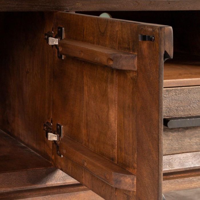 Mueble Tv Marrón Madera de Mango Salón 200 X 40 X 55 cm