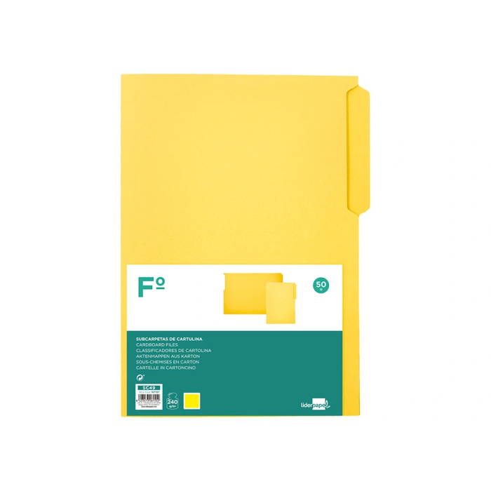 Liderpapel Subcarpeta Cartulina Folio Pestaña Izquierda 240g/m2 Amarillo 3