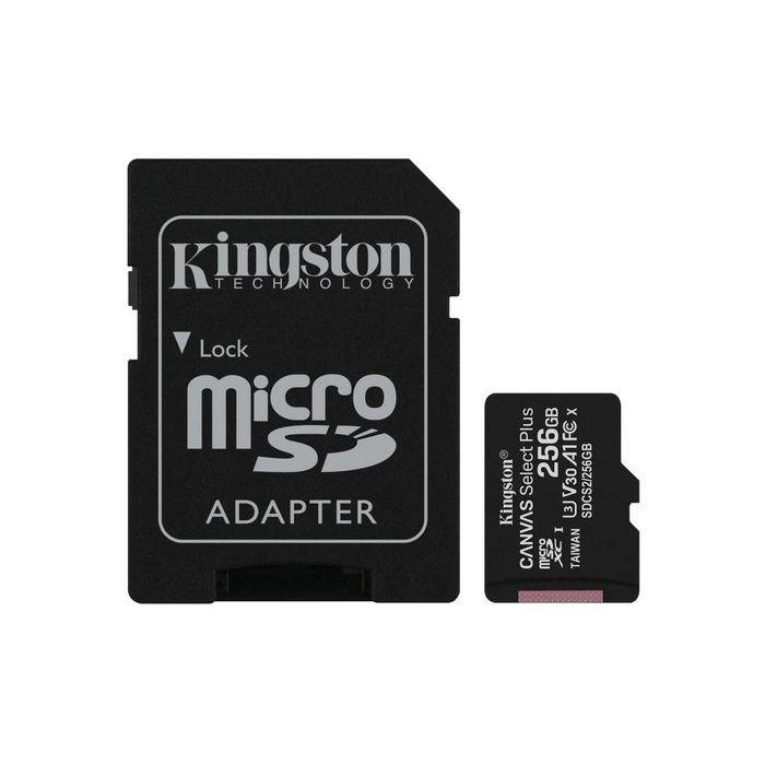 Kingston Tarjeta microSDXC Canvas Select Plus 256 GB, Class 10, UHS-I, A1, para Android, con adaptador SD