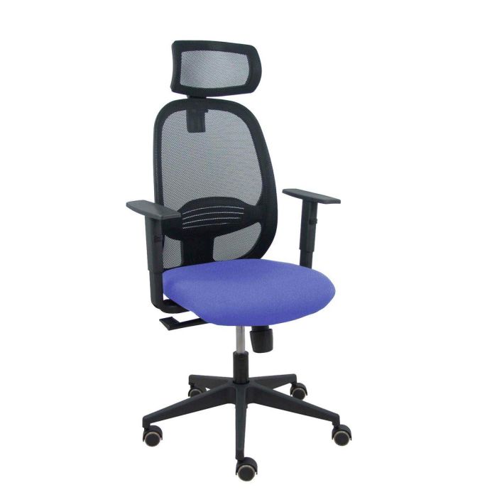 PIQUERAS Y CRESPO Silla Cilanco negra malla negra asiento bali azul claro brazo regulable cabecero regulable PIQUERAS Y CRESPO Silla Cilanco negra malla negra asiento bali azul claro brazo regulable cabecero regulable