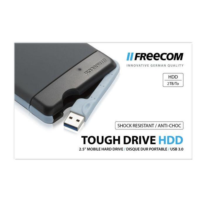 Freecom Tough Drive 2TB USB 3.0 2.5" SATA Disco Duro Externo Portátil Resistente a Golpes (2m) y Polvo/Agua IP54 con Cable USB Integrado 2