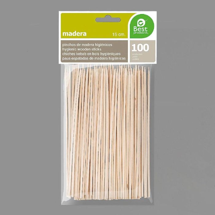 Best Products Blister 100 pinchos de madera higiénicos 150x2mm 1