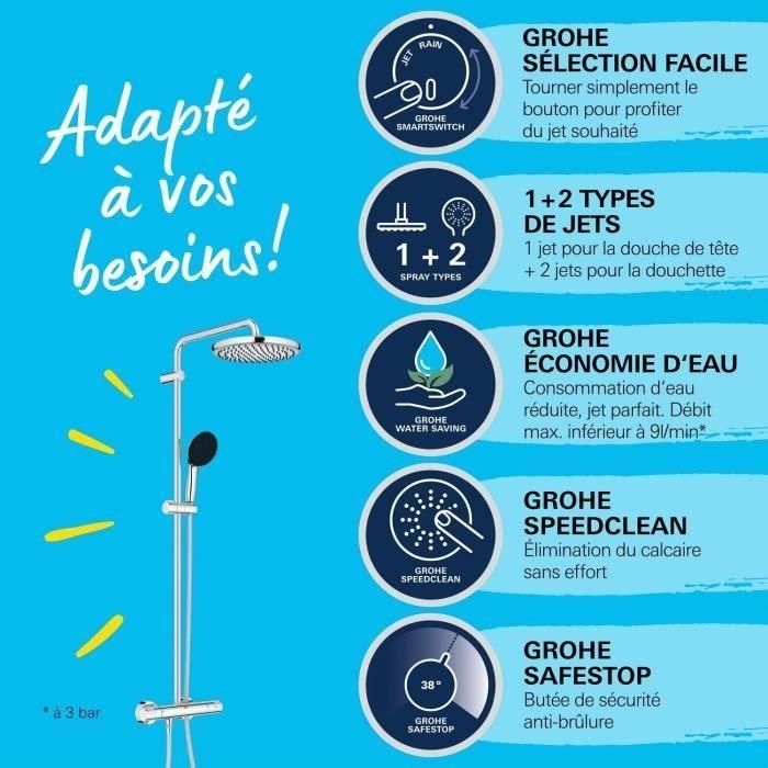 Columna de ducha con mezclador termostático - Ahorro de agua - GROHE Vitalio Start System 250 - Cromo - 26677001 2 Columna de ducha con mezclador termostático - Ahorro de agua - GROHE Vitalio Start System 250 - Cromo - 26677001 2