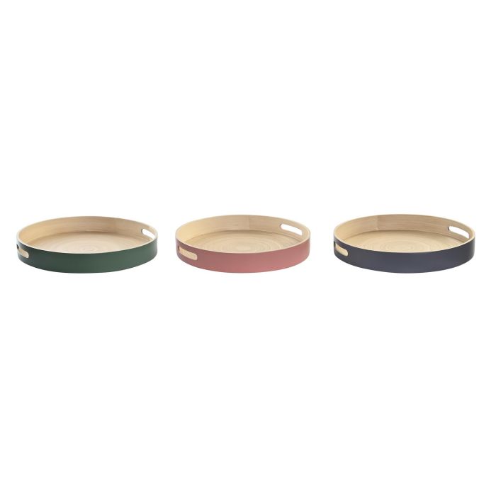DKD Home Decor Bandeja Decorativa Balines de Bambú para Hogar Colección Vermos Medidas 38x38x5.5 cm Pack 3 Unidades con Colores Surtidos