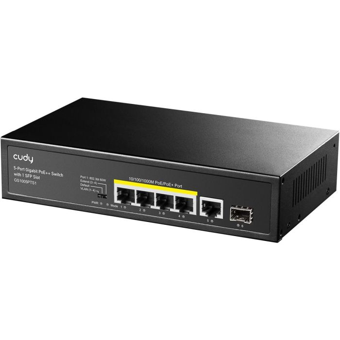 Cudy GS1005PTS1 Switch PoE+ SFP 5 Puertos Gigabit (4 PoE+ 120W) + 1 SFP Slot Montaje Rack/Pared 1