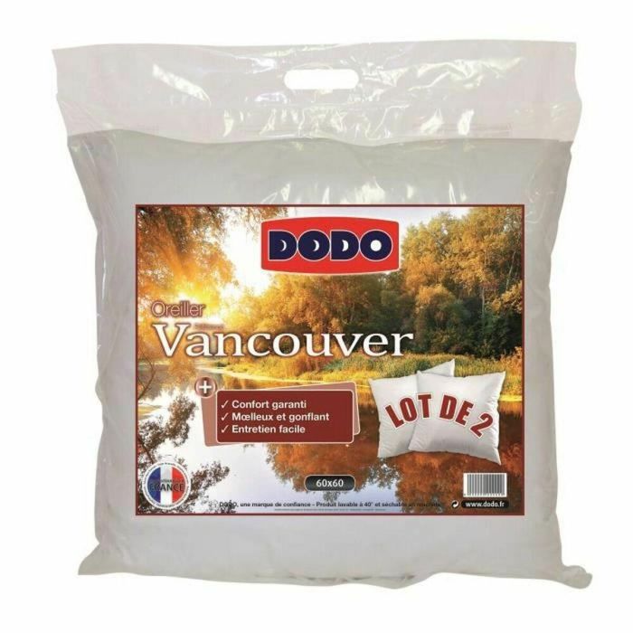 Dodo Set de 2 Almohadas Vancouver 60x60cm - Funda 100% Algodón, Relleno Fibra Hueca Suave, Voluminosa - Fabricación Francesa Dodo Set de 2 Almohadas Vancouver 60x60cm - Funda 100% Algodón, Relleno Fibra Hueca Suave, Voluminosa - Fabricación Francesa