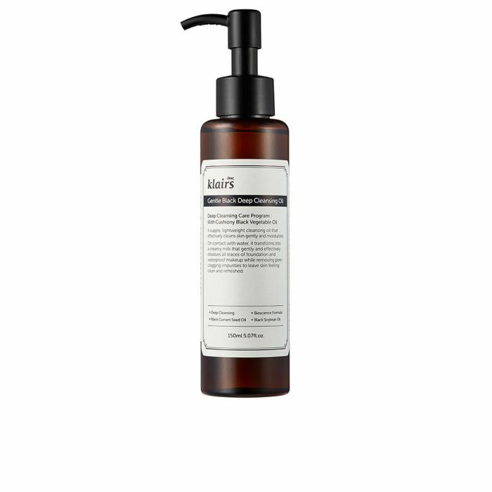 Klairs Gentle Black Deep Cleansing Oil Limpiador Facial Profundo Regulador de Sebo Antiedad Hipoalergénico Piel Sensible 150 ml