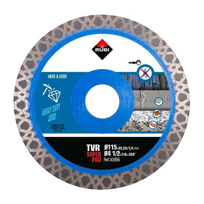 Rubi R30986 Disco Diamante Tvr Ø115 mm para Corte en Seco de Materiales Duros como Granito y Gres Porcelánico, Alta Velocidad y Resistencia 0 Rubi R30986 Disco Diamante Tvr Ø115 mm para Corte en Seco de Materiales Duros como Granito y Gres Porcelánico, Alta Velocidad y Resistencia 0