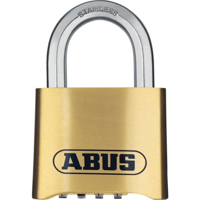 Candado combinado - ABUS - 180IB/50 B/DFNLI - Cuerpo de latón forjado - Arco de acero inoxidable - Código numérico de cuatro dígitos Candado combinado - ABUS - 180IB/50 B/DFNLI - Cuerpo de latón forjado - Arco de acero inoxidable - Código numérico de cuatro dígitos