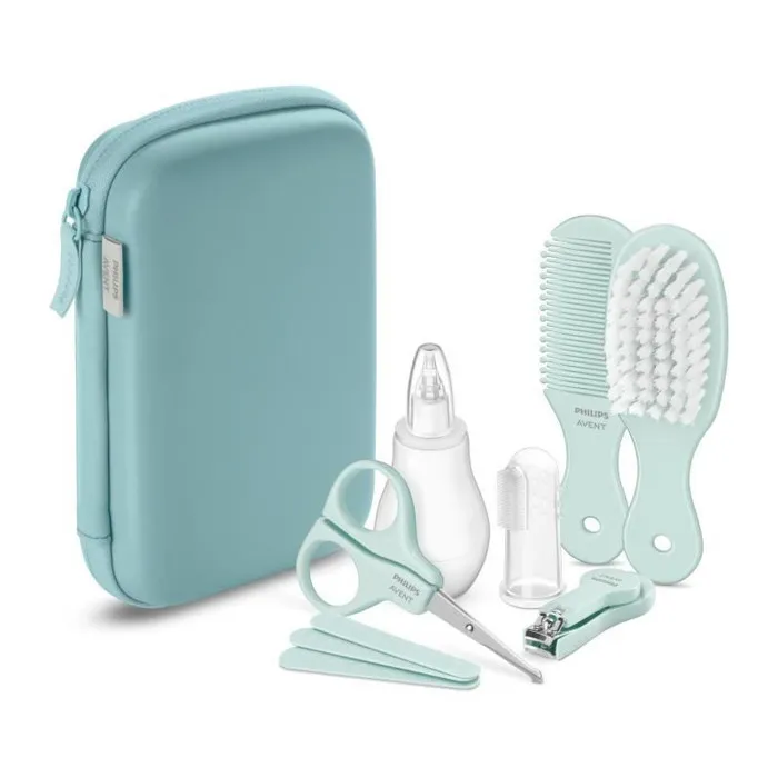 Avent Kit de cuidado para bebés: cortaúñas, tijeras, 3 limas, peine, cepillo para el pelo, aspirador nasal y cepillo de dientes 1