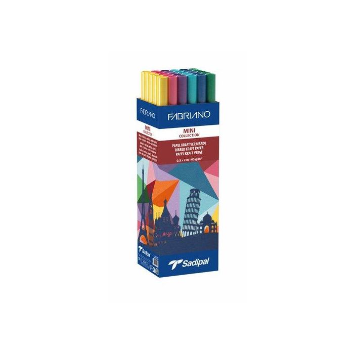 Papel De Embalar Kraft Rollo Sadipal Mini 0,5 X 2 M Expositor De 30 (5 X 6 Colores)