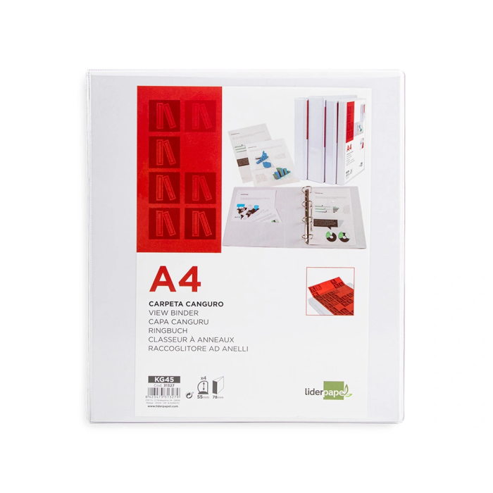 Liderpapel Carpeta Canguro 4 Anillas Mixtas 55mm A4 Plástico Color Blanco 1