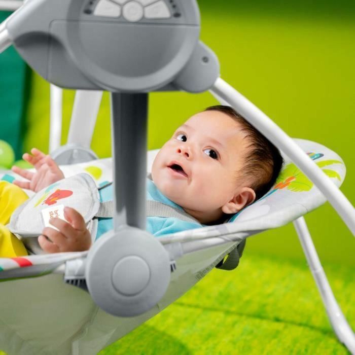 BRIGHT STARTS Columpio portátil para bebé Playful Paradise, compacto y automático con música, desde el nacimiento 2