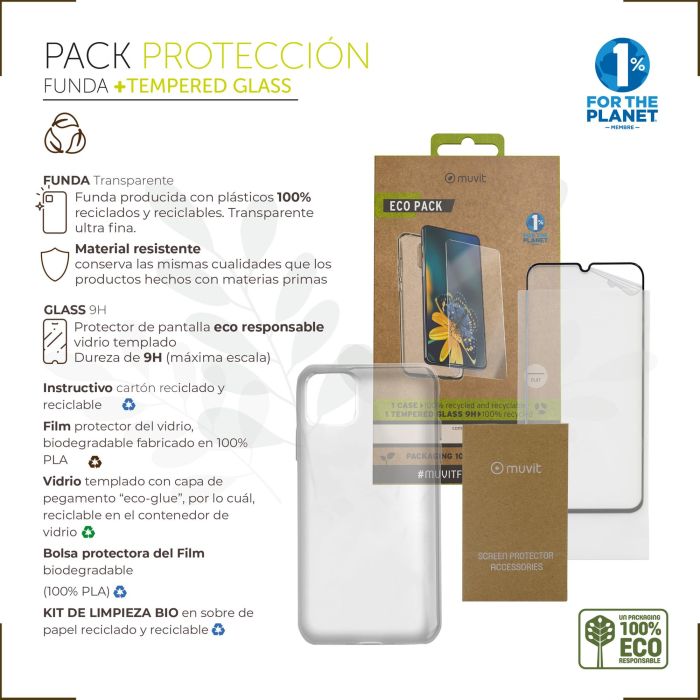 Muvit Funda Samsung Galaxy A14 4G - Pack Eco Responsable con Protector de Pantalla Reciclable 1 Muvit Funda Samsung Galaxy A14 4G - Pack Eco Responsable con Protector de Pantalla Reciclable 1