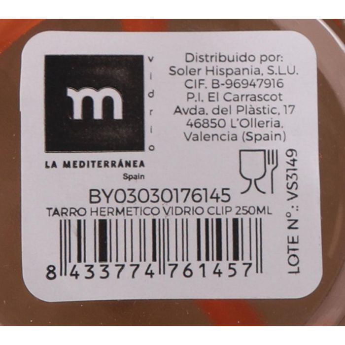 Tarro Hermético de Vidrio con Cierre Clip 250 ml - La Mediterranea (24 Unidades) 13 Tarro Hermético de Vidrio con Cierre Clip 250 ml - La Mediterranea (24 Unidades) 13