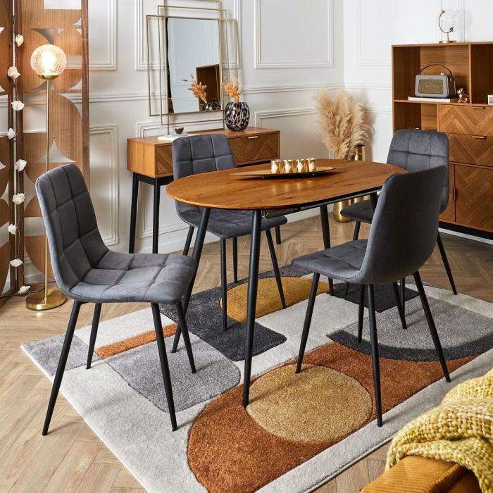 Home Deco Factory Silla Mateo Gris Colección Essentiel Estructura Madera Patas Hierro Tapizado Poliéster PU Altura Asiento 48cm Medidas 45x52cm H88cm 6