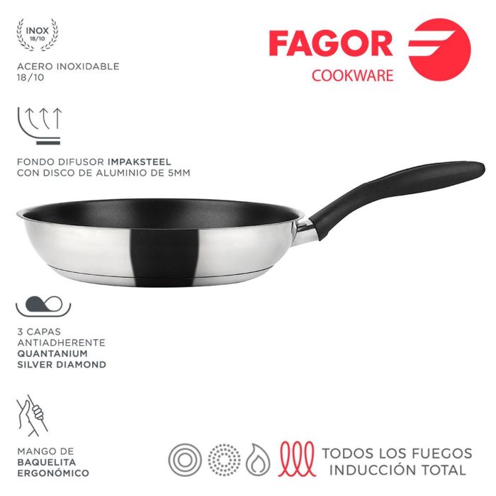 Sartén Fagor 81SAFGTRE28 Negro Plateado Acero Inoxidable Hierro