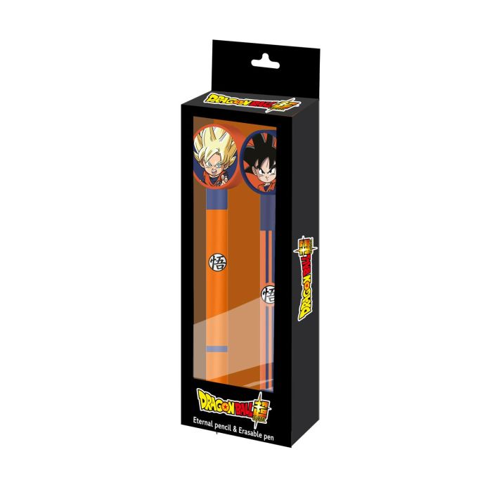 Dragon Ball Pack Lápiz Eternal sin Tinta + Boli Gel Ultra Instinct Borrable Naranja, punta metálica