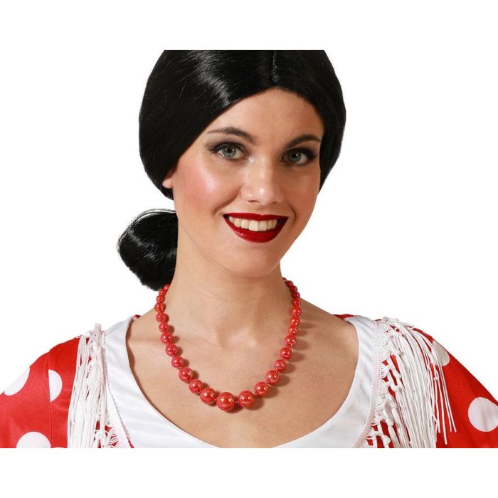 Collar Calado Flamenca con Perla Central Rojo para Disfraz