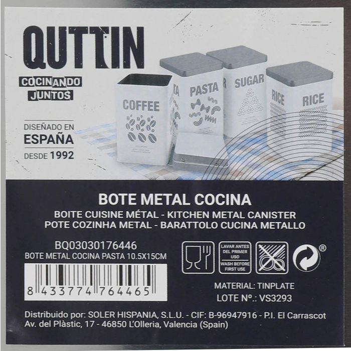 Bote de metal para pasta Quttin 10.5x15 cm (12 Unidades) 5 Bote de metal para pasta Quttin 10.5x15 cm (12 Unidades) 5