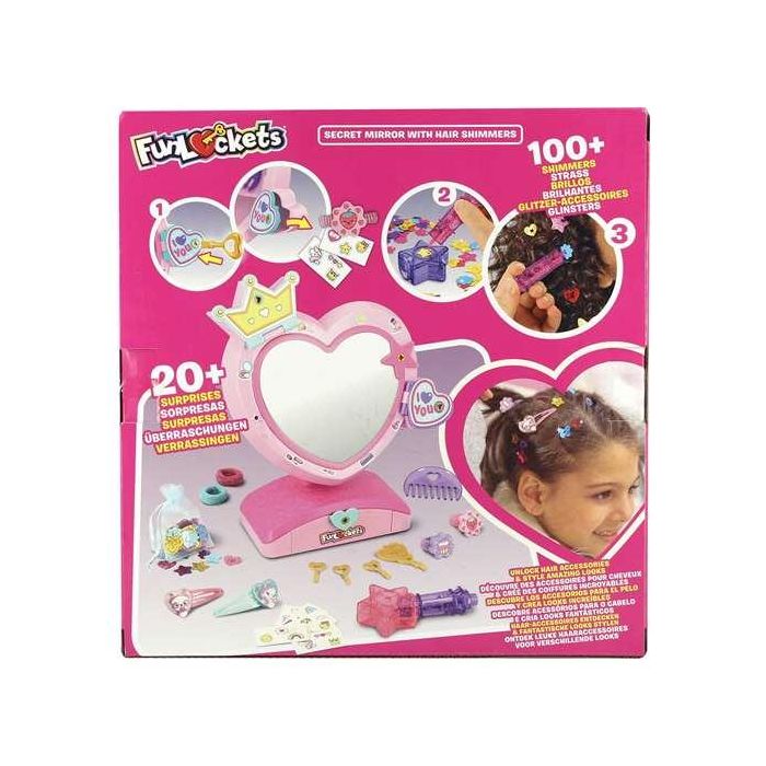 Espejo secreto fun lockets lleno de compartimentos. incluye más de 20 sorpresas y un aplicador con brillos para el pelo. 1 Espejo secreto fun lockets lleno de compartimentos. incluye más de 20 sorpresas y un aplicador con brillos para el pelo. 1