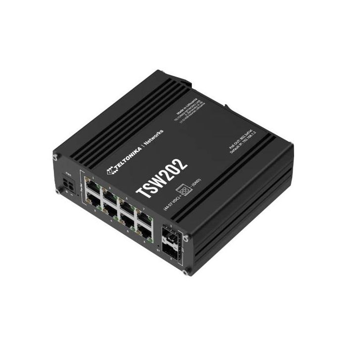 Teltonika Networks TSW202 Managed PoE+ Switch Industrial 8 Puertos Gigabit Ethernet PoE+ 30W 2 Puertos SFP Fibra Óptica 1 Teltonika Networks TSW202 Managed PoE+ Switch Industrial 8 Puertos Gigabit Ethernet PoE+ 30W 2 Puertos SFP Fibra Óptica 1