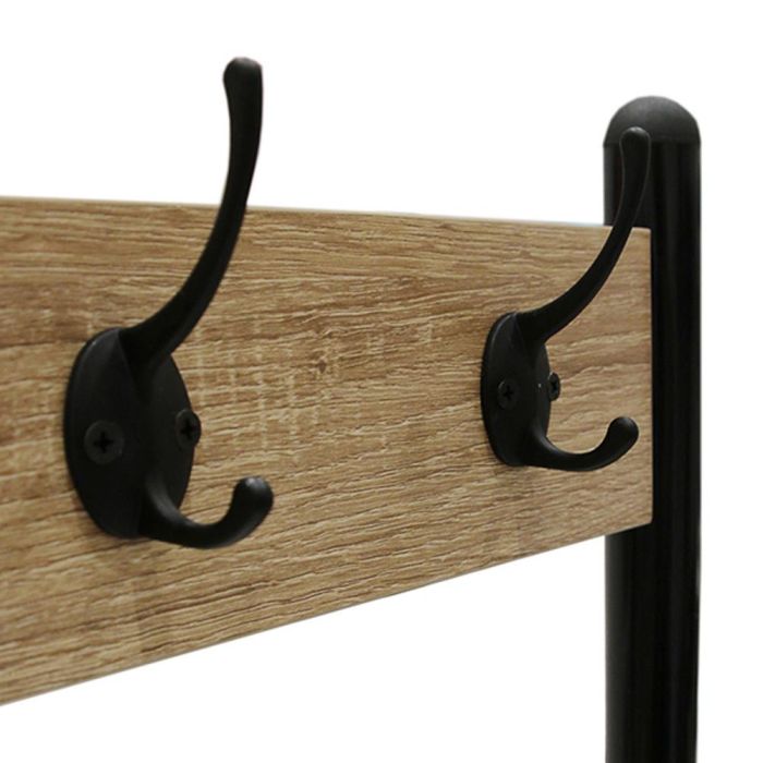 Home Deco Factory Perchero Essentiel con Estanterías, 4 Ganchos Dobles y 3 Baldas, Madera y Metal, 60x40 cm, Altura 175 cm 5